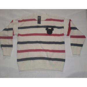 Forever 21 Disney Knit Sweater Mickey Mouse Striped Red Black Size S